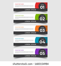 Plantilla simple de banners de número limpio con lugar para sus datos. Diseño gráfico moderno con 5 pasos para diagrama, gráfico, gráfico, info gráfico, diseño de sitio web, flujo de trabajo, informe anual, diseño web. EPS 10.