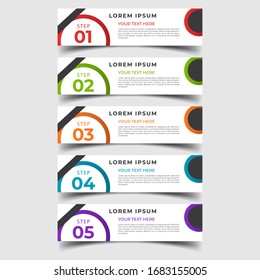 Simple clean number banners template with place for your data. Modern graphic design with 5 steps for diagram, graph, chart, info graphic, website layout, workflow, annual report, web design. EPS 10.