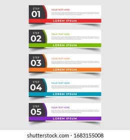 Simple clean number banners template with place for your data. Modern graphic design with 5 steps for diagram, graph, chart, info graphic, website layout, workflow, annual report, web design. EPS 10.