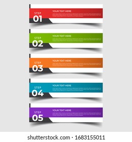 Einfache Vorlage für saubere Zahlenbanner mit Platz für Ihre Daten. Modernes Grafikdesign mit 5 Schritten für Diagramm, Grafik, Diagramm, Infografik, Website-Layout, Workflow, Jahresbericht, Web-Design. EPS10.