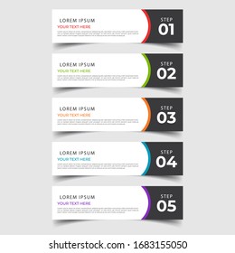 Simple clean number banners template with place for your data. Modern graphic design with 5 steps for diagram, graph, chart, info graphic, website layout, workflow, annual report, web design. EPS 10.