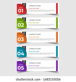 Simple clean number banners template with place for your data. Modern graphic design with 5 steps for diagram, graph, chart, info graphic, website layout, workflow, annual report, web design. EPS 10.