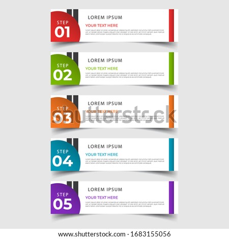 Simple clean number banners template with place for your data. Modern graphic design with 5 steps for diagram, graph, chart, info graphic, website layout, workflow, annual report, web design. EPS 10.