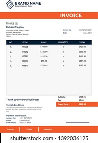 Simple Clean "Orange Line" Invoice Template Vector