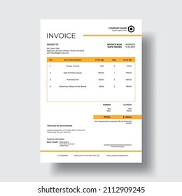 simple and clean orange minimal invoice design template. vector illustration