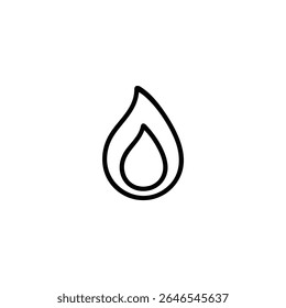 Un contorno simple y limpio de una llama de fuego, que se muestra como una forma de lágrima anidada. Símbolo minimalista de Vector blanco y negro.