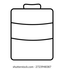 A simple, clean outline illustration of a battery. The battery has a rectangular body with two horizontal bands and a rounded top terminal.