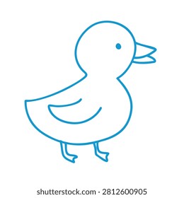 A simple and clean outline illustration of a small baby duck, drawn with a single continuous blue line on a white background.