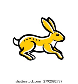 Simple clean outlined jumping jackrabbit in yellow black colors.