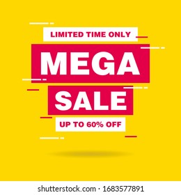 Simple Clean Pink Mega Sale Callout Sign banner on Yellow Background Design, Discount Banner Template Vector for advertising, social media, web banner