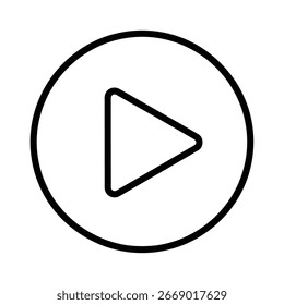Um ícone de botão de reprodução simples e limpo, isolado em um fundo branco. Este gráfico vetorial é perfeito para uso em interfaces de usuário, aplicativos multimídia e designs de sites.