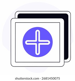 A simple, clean plus sign symbol rendered in a minimalist style, perfect for adding a clear functional element to designs.