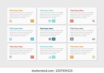 Simple and Clean Presentation Modern Business Infographic Design Template with 9 Bar of Options