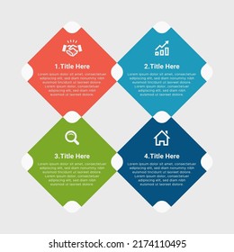 Simple and Clean Presentation Square Boxes Business Infographic Design Template with 4 Bar of Options