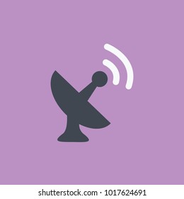 simple clean Radar Satellite dish antenna icon. Radio Telescope vector symbol or sign on flat design & wifi waves cartoon isolated for concept creative network