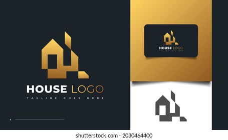 Diseño de logotipo inmobiliario sencillo y limpio en gradiente dorado. Diseño de logotipos de construcción, arquitectura o construcción