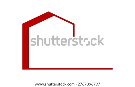 A simple, clean red outline of a house, featuring a roof and one wall, set against a stark white background, conveying concepts of home and shelter.
