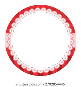 Einfaches, sauberes, rotes und rosa dekoratives, kreisförmiges Rahmenetikett mit dekorativen Ornamenten im skalpierten Design