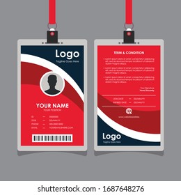 Simple Clean Red Stylish Curve Id Card Design, Professional Identity Card Template Vector for Employee and Others