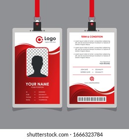 Simple Clean Red Wave Id Card Design, Professional Identity Card Template Vector For Employee And Others