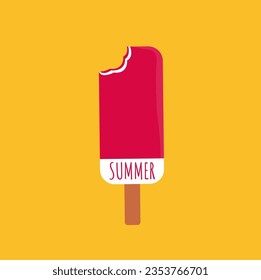 schlichte, saubere, rote Weiß wie Erdbeere und Vanille bitten popsikle Vektorflaeche Design einzeln auf einem Stock. frisches, gefrorenes Eis essen in einem süßen Sommerurlaub auf gelbem, scharfem Hintergrund