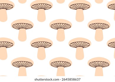 Simple and clean repeating pattern with beige mushrooms, suitable for product packaging, eco prints, and kitchen textiles