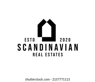 simple and clean scandinavian real estates logo. Minimal house logo