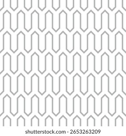 Simple and clean seamless pattern features a continuous zigzag line design in a subtle grey outline on a bright white background, perfect for minimalist and contemporary aesthetics.