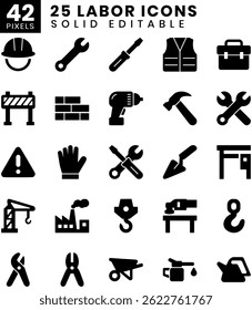 Conjunto simple y limpio de iconos relacionados con el trabajo en estilo de arte sólido perfecto para ilustrar el equipo de los trabajadores de la construcción o conceptos de la industria