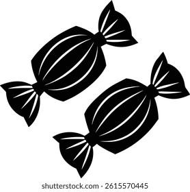 A simple and clean silhouette illustration of wrapped candies in vector style, perfect for festive designs, packaging, or holiday-themed projects, showcasing a sweet and playful visual with crisp 