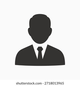 A simple, clean silhouette of a man in a suit and tie, representing a professional or a generic user profile icon.