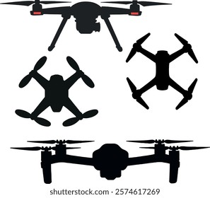 Simple, clean silhouettes of four different drone models, perfect for your design, elements