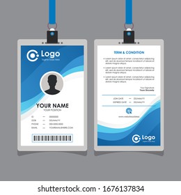 Diseño sencillo y elegante de tarjeta de identificación de onda azul, vector profesional de plantilla de tarjeta de identidad para empleados y otros