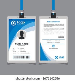 Simple Clean Stylish Blue Wave Id Card Design, Professional Identity Card Template Vector For Employee And Others