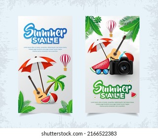 Simple and clean summer sale design template stories collection vector
