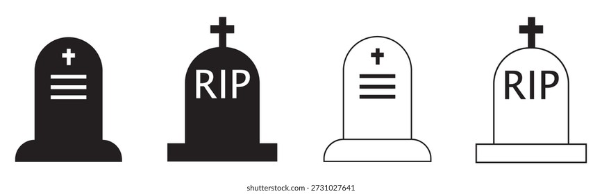 A simple and clean tombstone icon design illustrated in a minimal outline vector style. This grave symbol is ideal for Halloween themes, cemetery signage, memorial graphics, spooky designs.