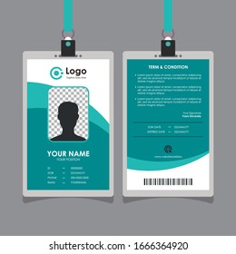 Diseño simple de tarjeta de identificación de curva turquesa limpia, vector profesional de plantilla de tarjeta de identidad para empleados y otros