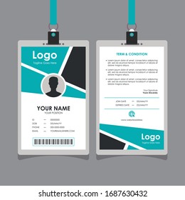 Simple Clean Turquoise Geometric Id Card Design, Professional Identity Card Template Vector for Employee and Others