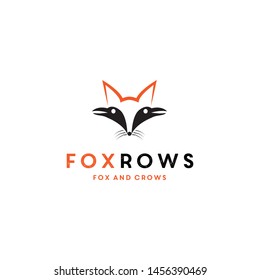 simple, clean, unique concept a fox and the crows logo design vector icon illustration inspiration