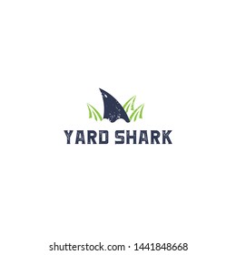simple, clean, unique and elegant logo design with yard or grass and sharks