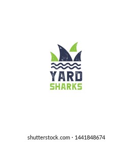 Simple, Clean, Unique And Elegant Logo Design With Yard Or Grass And Sharks