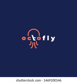 simple, clean, unique logo design vector icon illustration inspiration with octopus and airplane