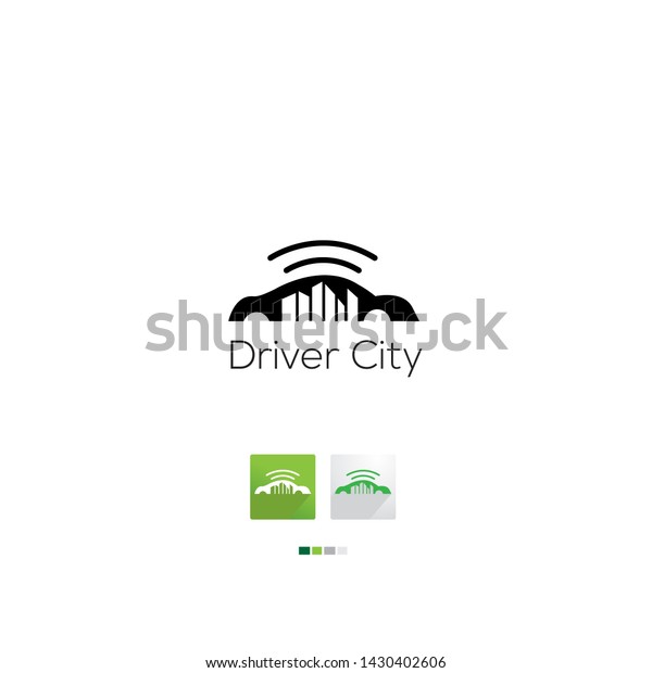 simple, clean and unique logo design with car,\
signal, city on the\
logo