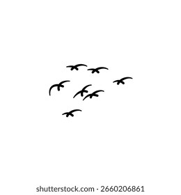Simple and clean vector art of multiple birds flying in sky, minimal style