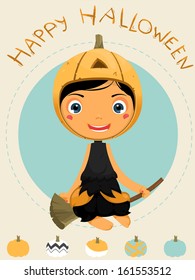 simple clean vector cute girl in pumpkin hat