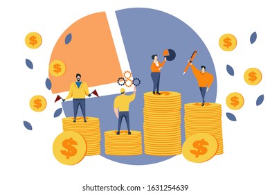 simple and clean vector flat illustration design; for your website; landing page flat vector design illustration; coin and people ; good for describing determine the product financial management
