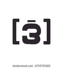 A simple, clean vector graphic of a stylized number three with a macron above it enclosed in square brackets. Black on a white background.
