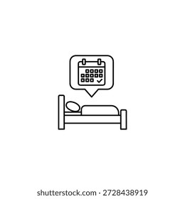 Ilustração vetor simples e limpa de um despertador tocando acima de uma cama, simbolizando o chamado de despertar matinal.
