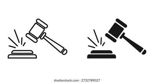 Ilustración vectorial simple y limpia de un mazo de subasta que golpea un bloque de sonido, perfecto para el Diseño web, los medios impresos y la marca.