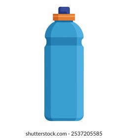 Una Ilustración vectorial simple y limpia de una botella de agua deportiva azul. La botella tiene una tapa azul oscuro y una tapa naranja, perfecto para crear gráficos conscientes de la salud.